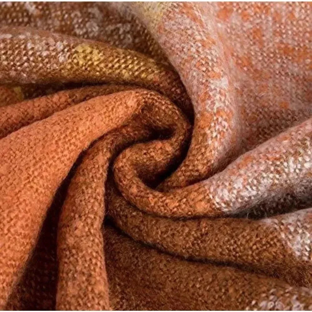 Orange Plaid Blanket Throw Acrylic Soft Reversible Dyed Fringed Bed Blanket f... - Picture 6 of 14